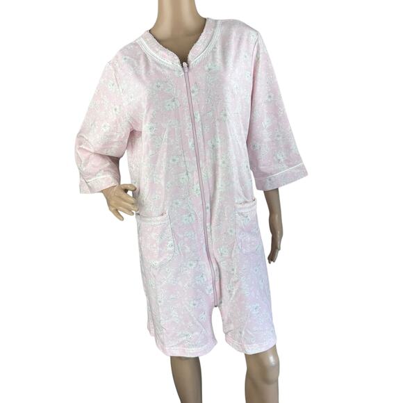 Miss Elaine Petites Women Pink Floral 3/4 Sleeve Knee Length Sleepwear Dress PL - Picture 1 of 6